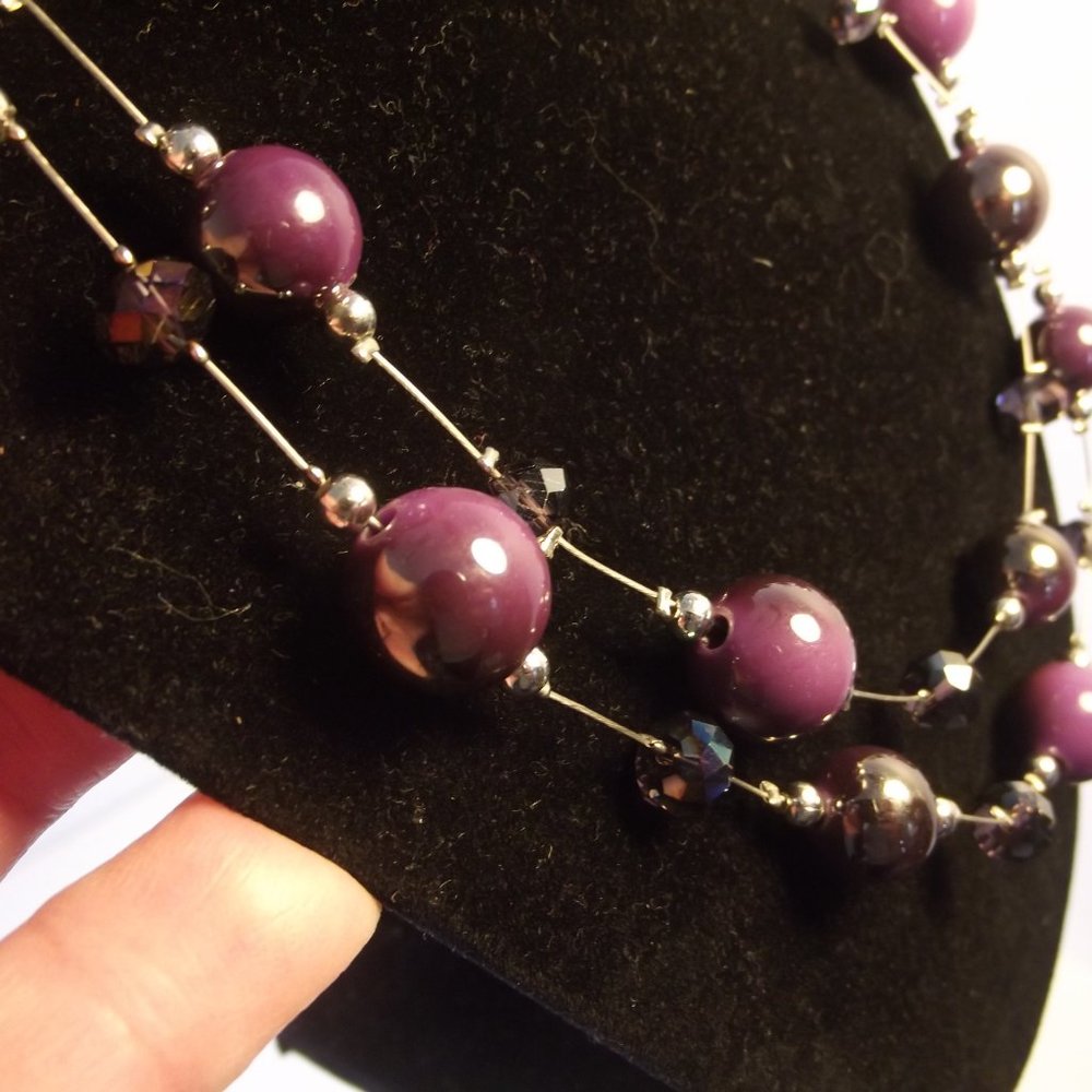Purple Beaded Illusion Necklace Double Strand